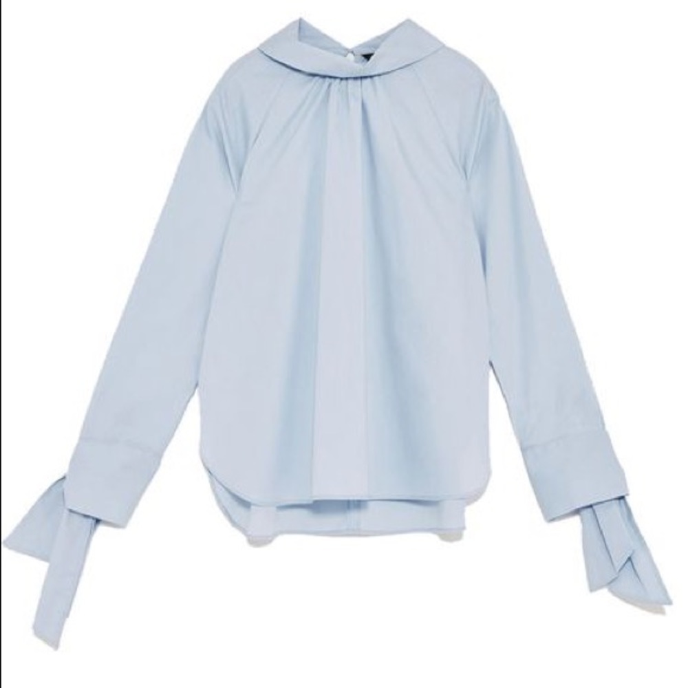 Zara Tie Sleeve Blue Shirt